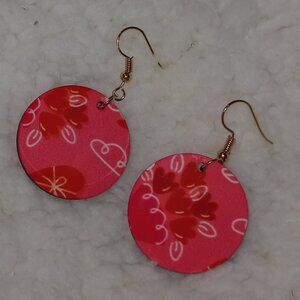 Sublimination Pink-Red Flower Heart Earrings